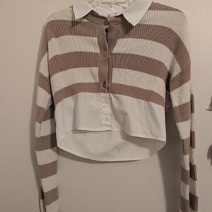 Chic Striped Crop Top in Brown and White